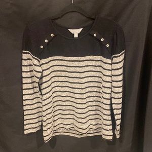 Medium, Market & Spruce, gray and black striped pullover sweater